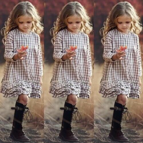 2021 Girls INS Plaid Fashion Dress Big Kids Autumn Long Sleeve Princess Lace Dresses Childrens 3-12Y Ruffled Clothes Dress