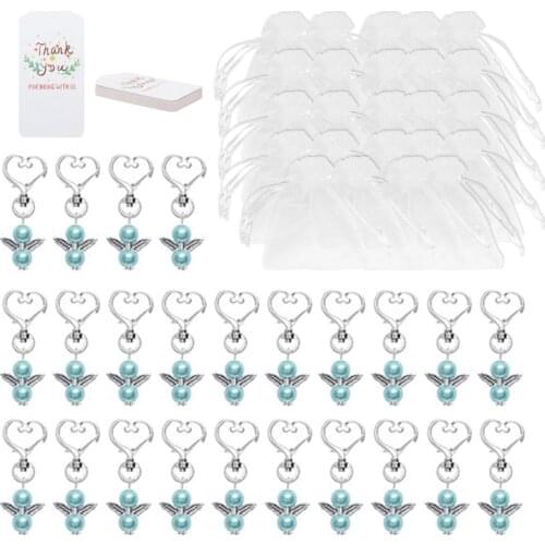 24Pcs Angel Favor Keychains Plus Organza Bags Plus Thank You Kraft Tags Guest Return Favors for Baby Shower Party Favors