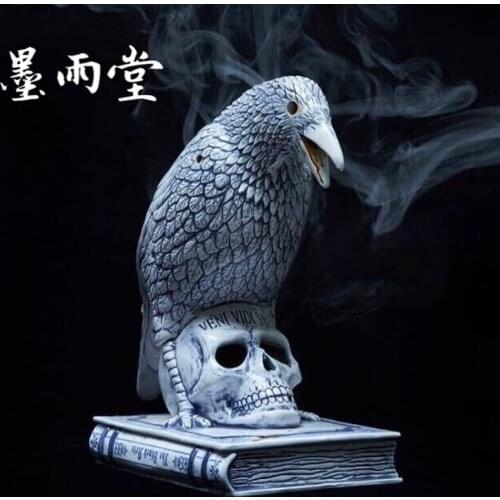 32CM Exaggerated Incense Burner Skull and Eagle, Divination Props, Photo Props Buddhist Supplies Room Decor Incense Burner