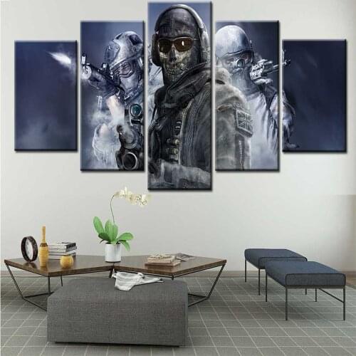 5 Pieces Wall Art Canvas Painting Modern Warfare Soldier Weapon Games Poster Home Decoration Pictures Living Room Modular