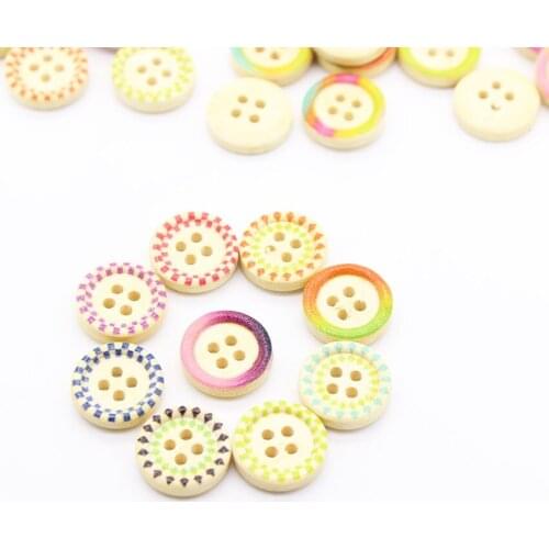 50pcs Mixed Color Painted Wooded Buttons 4 Holes Flatback Sewing Buttons Children Crafts Scrapbooking Decorations Wood Material