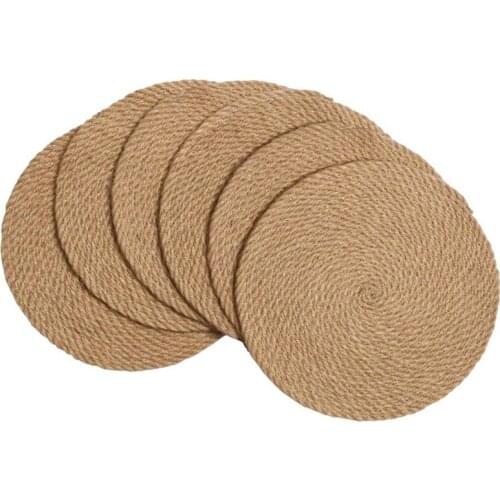 6 Pcs Round Flax Placemats,Heat Insulation Pot Holders Hot Mats Trivet 12 Inch Flax Thick Hot Pads for Dishes Bowls Pans