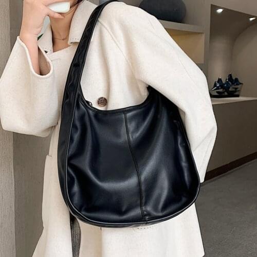 Big Black Women Hobo Bags 2021 New Designer Soft Leather Shoulder Bag Large Simple Shopper Handbag Female Korean Casual Tote Bag