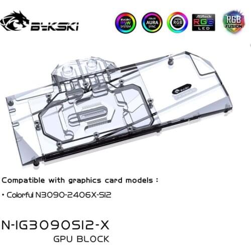 Bykski Water Block Use for Colorful iGame GeForce N3090-2406X-SI2 GPU Card/ Full Cover Copper Radiator/ RGB Light