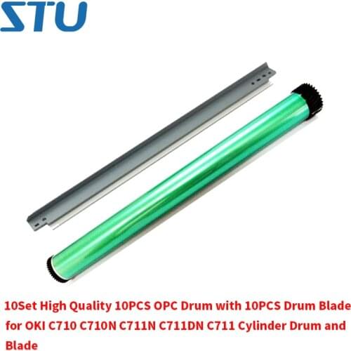 10Sets High Quality 10PCS OPC Drum with 10PCS Drum Blade for OKI C710 C710N C711N C711DN C711 Cylinder Drum and Blade