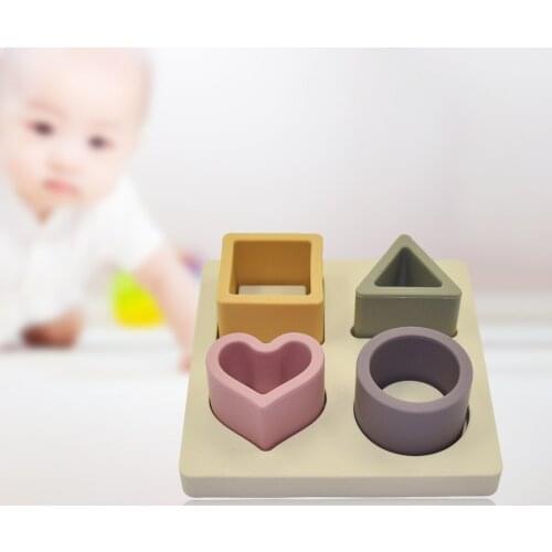Baby Soft Nesting Sorting Stacking Toys Silicone Teething Blocks Shapes Recognition Learning Toys for Toddler 3+ Months