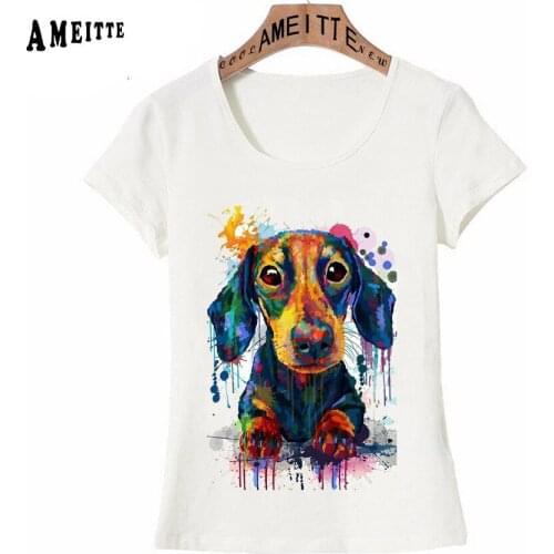 Dachshund Dog Watercolor Design T-Shirt Summer Fashion Women Short Sleeve Cute Girl Casual Tops Harajuku Hipster Cool Woman Tees