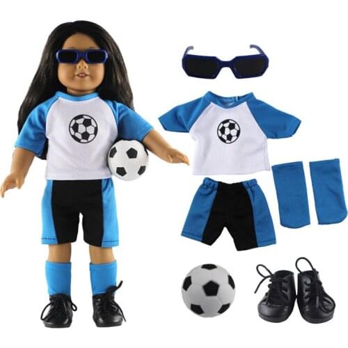 Hot sell! Leisure handmade dress clothes outfit Football clothes for 18 inch American Doll+shoes+socks+soccer+Glasses