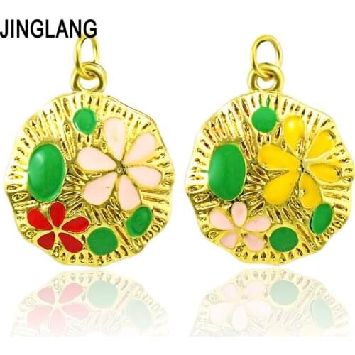JINGLANG 20pcs/Lot Fashion Gold Color Charms Enamel Petal Pendant Charms For Jewelry Making DIY Accessories