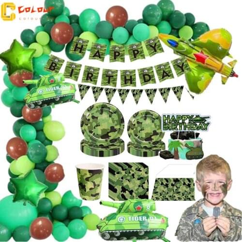 Camouflage Theme Party Army Military Decoration Tableware Paper Cup Plate Napkin ballon Baby Shower Kids Birthday Party Supplies