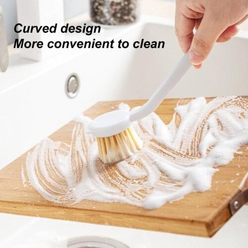 Kitchen Dishwashing Brush High-Toughness Convenient Long Wooden Handle Hanging Hole Pot Washing Natural Brush for Daily Use