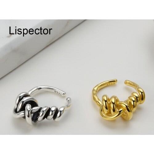 Lispector 925 Sterling Sliver Korean Irregular Rope Knotted Rings for Women Twine Weave Layers Thick Ring Party Matching Jewelry