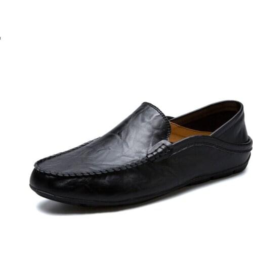 Big Size Men Loafers Luxury Brand Italian Casual Lazy Shoes Men Genuine Leather Moccasins For Men Slip On Boat Shoes Skor