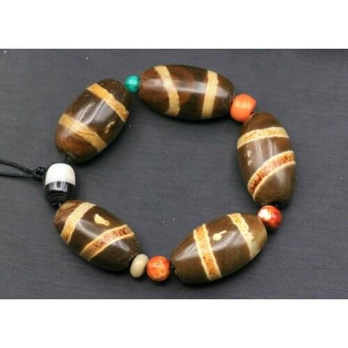 Set of 5 Royal Tibetan Golden Color 2 Stripe Totem Big Daluo dzi Bead Treasure Amulet Talisman LKbrother Sauces