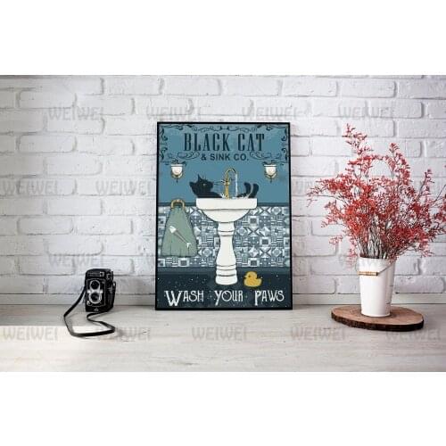 Black Cat Wash Your Paws Wall Artwork Home Decoration Painting Hd Print Modern Posters Canvas Cuadros Modular Picture for Gift