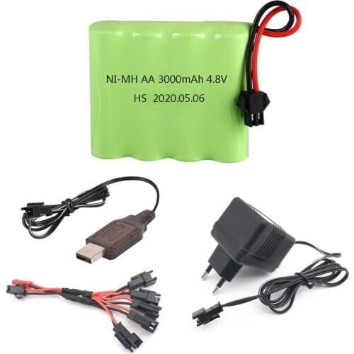 4.8V 3000mah NiMH Battery SM Plug and Charger For Rc toys Cars Tanks Robots Boats Guns Ni-MH AA 4.8v Rechargeable Battery Pack M