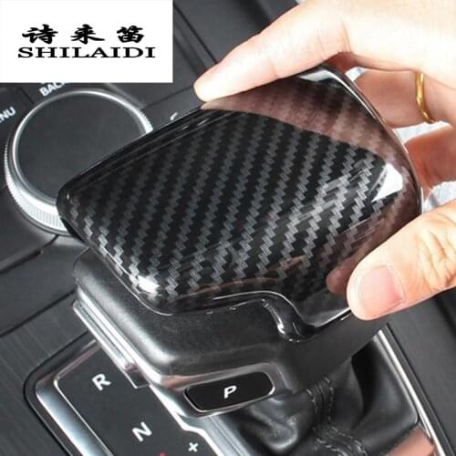 Car Styling Gear Shift Handle Knob Cap Sleeve Covers Stickers For Audi A4 B9 A5 Q5 Q7 Carbon Fiber shifter trim Auto Accessories
