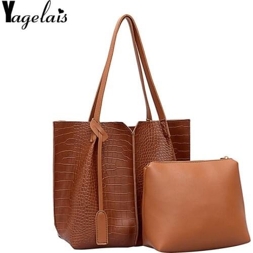 2 Pcs Female Big Shoulder Bag New High Quality Leather Fashion With Handbag Ladies Casual Tote Bags Sac A Main Solid Tote Bag