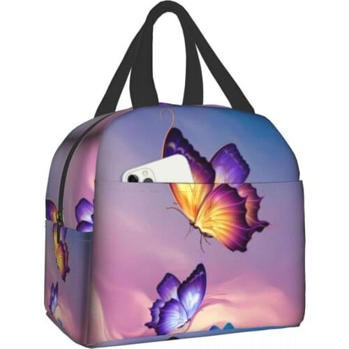 Butterfly Cooler Bags Waterproof Portable Zipper Thermal Oxford Lunch Bags For Women Convenient Lunch Box Tote Food Bags