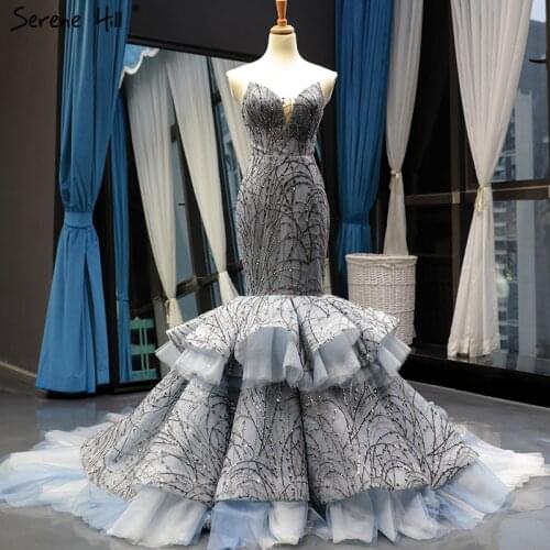 Dark Grey Sexy Sleeveless Mermaid Wedding Dresses 2020 Sequined Luxury Vintage Bridal Gowns Real Photo 66809 Custom Made