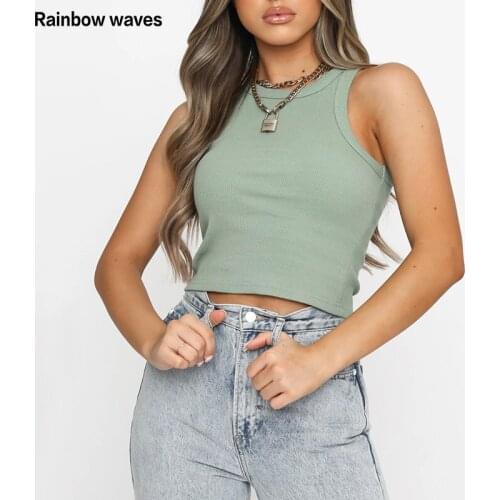 Rainbowwaves Tank Top Women Tube Top 2021 Summer Clothing Short Sexy Vest Candy Colors Harajuku Knitting Crop Top