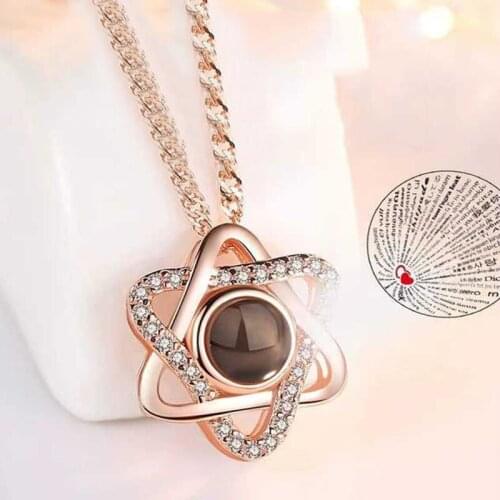 I Love You Necklace Rose Gold 100 Languages I Love You Projection Pendant Necklace Romantic Love Memory Wedding Necklace