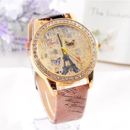 2019 Hot Sale Fashion Casual Women Watches Paris Style Tower Butterfly PU Leather Clock Gift Watch Dress relojes de mujer *L