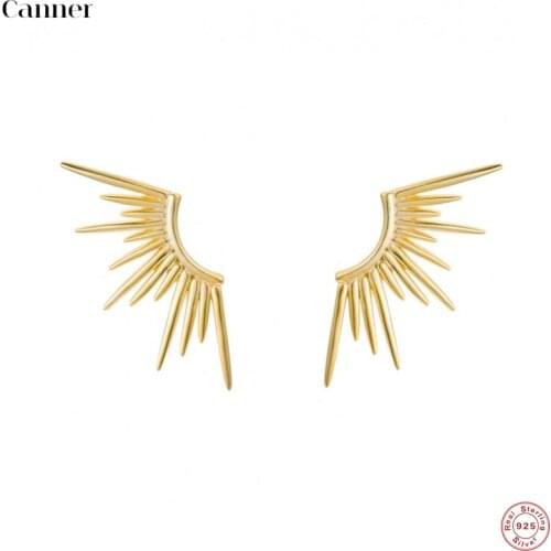 Canner Earrings For Women 925 Sterling Silver Line Sun Rays Stud Earrings kolczyki Fine Jewelry Aretes De Mujer pendientes W4