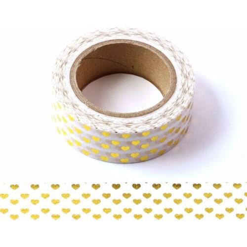 1PC 15mm*10m Golden Heart lovely paper tape Decorative Scrapbooking sticky Washi masking Japanese gold tape masking tape