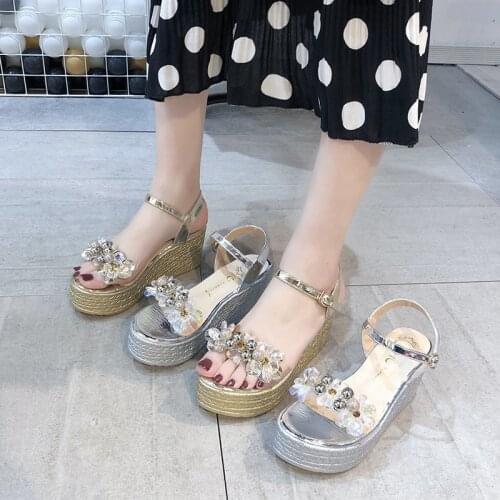 Clear Heels 2021 Sandals Clogs Wedge Low-Heeled Shoes With Strap Large Size Suit Female Beige New Platform Low-heeled Big Girls