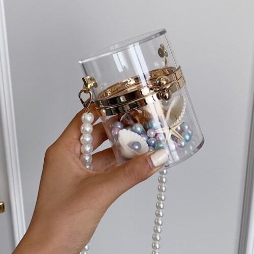 Acrylic Transparent Women Purses And Handbags Mini Tote Bag With Pearl Chain Clear Box Lip Bag Ladies Party Shoulder Clutch Bag