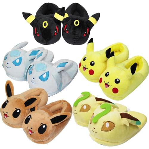 Anime Pokemon Pikachu Plush Toys Shoes Eevee Umbreon Leafeon Glaceon Plush Stuff Slippers for Kids Child Winter Shoes Gifts Doll