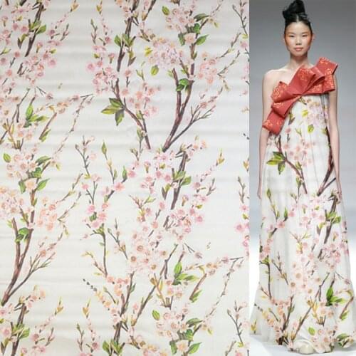 Trees and floral print 100% pure silk organza satin silk fabric very beautiful,SOZ054