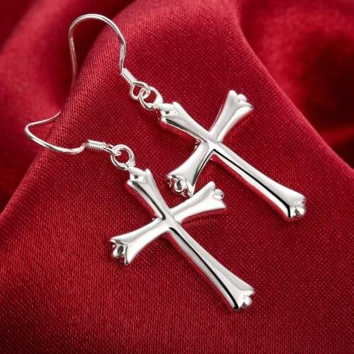 High Quality pure 100% 925 Sterling Silver trend cross Earrings for Women fashion Jewelry Wedding Trendsetter Christmas Gifts