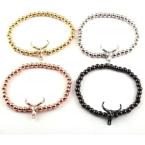 Fashion Jewelry Bracelets 5mm Round Copper Beads Beautiful Bull Head Charm Bracelet