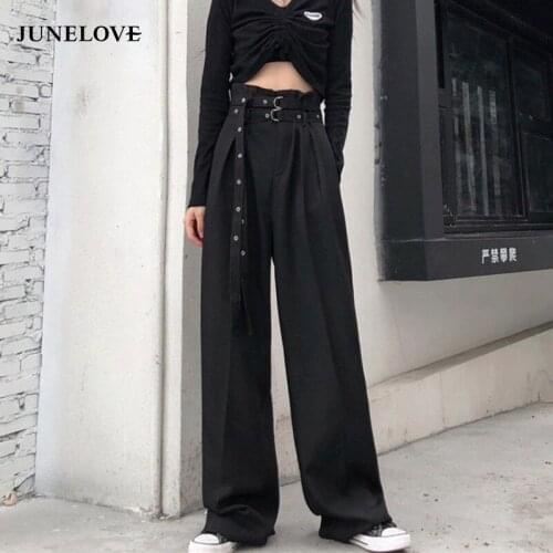 Streetwear Cargo Straight Pants Ladies Korean Loose Legged Wide leg Pants High Waist Casual Black Baggy Harajuku Pantalon Femme
