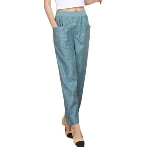 Summer Thin Linen Pants Women Elastic High Waist Large Size 4XL Harem pants Loose Cotton and Linen Casual Pants Femal Nine Pants