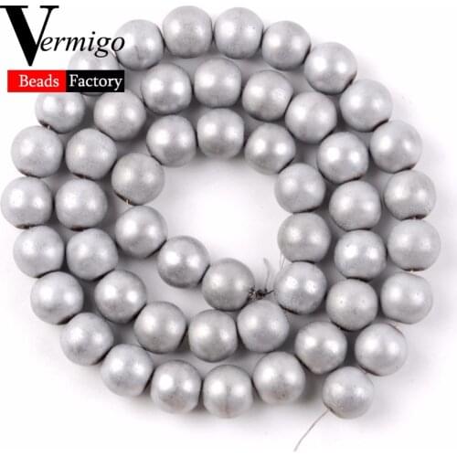 Natural Stone Beads Dull Polished Matte Plated Multicolor Hematite Round Beads 3 4 6 8 10mm Diy Jewelry Bracelet Accessories 15"