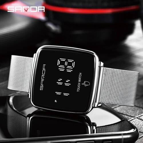 SANDA Digital Watches Unique Fashion Women LED Light Touch Square Screen Waterproof Wristwatches Female Brand Luxury Watches