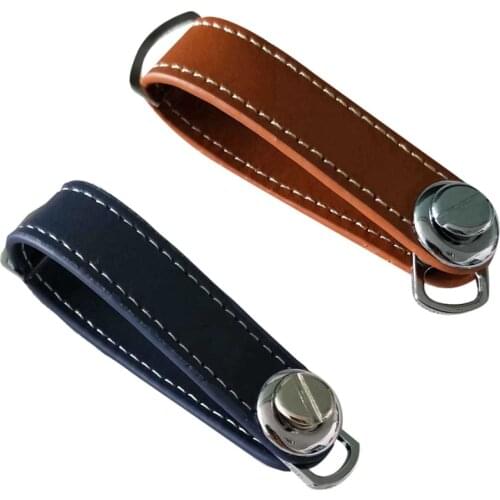 2x Car Key Pouch Bag Case Wallet Holder Chain Key Wallet Ring Pocket Key Organizer Smart Leather Keychain Brown & Blue