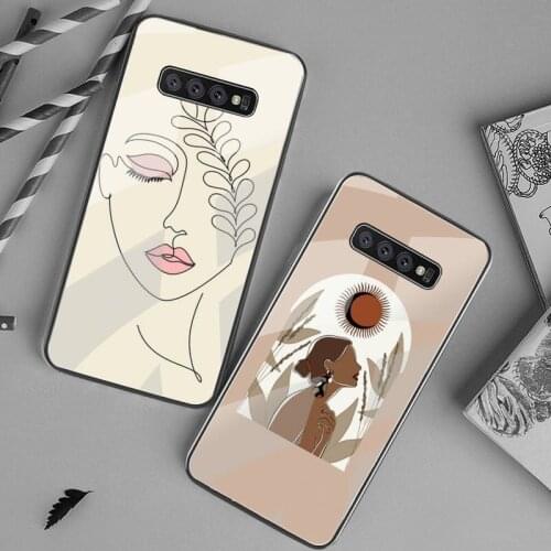Minimalist art abstract fashion vintage girl Phone Case Tempered Glass For Samsung S20 Plus S7 S8 S9 S10 Plus Note 8 9 10 Plus