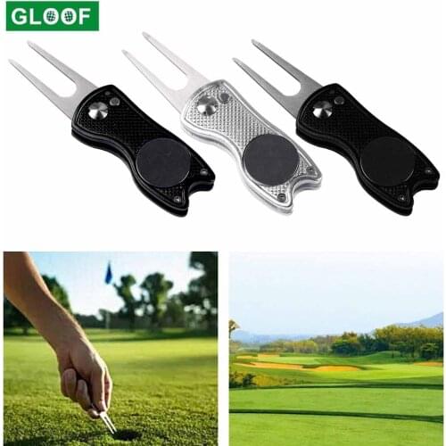 Golf Divot Repair Tool with Pop-up Button & Magnetic Ball Marker Pitch Mark, Lightweight, Portable, Mini Divot Repair Tool