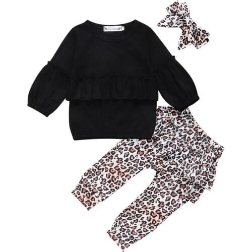 2019 New Brand 6M-3T 3PCS Newborn Kid Baby Girl Clothes Ruffle Tops Sweatershirt+Long Leopard Ruffle Pants+Headband Outfits