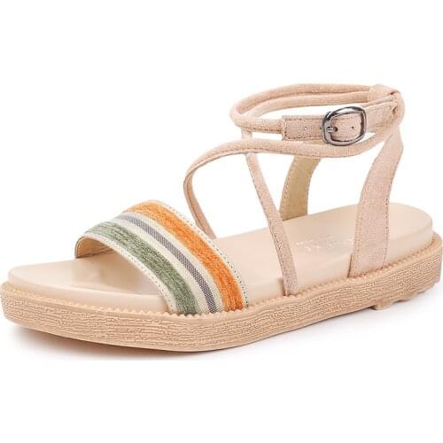 HM-27 Sandals Womens Flat Shoes Fairy Wind Ins Tide 2021 Autumn and Summer New Thick-soled Word Button Korean Gladiator Sandals