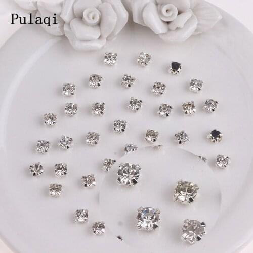 Pulaqi White Stones Artificial Crystal Rhinestone Sew on Clothes Wedding Dress Paw Drill Flatback Diamond for Decoration DIY New