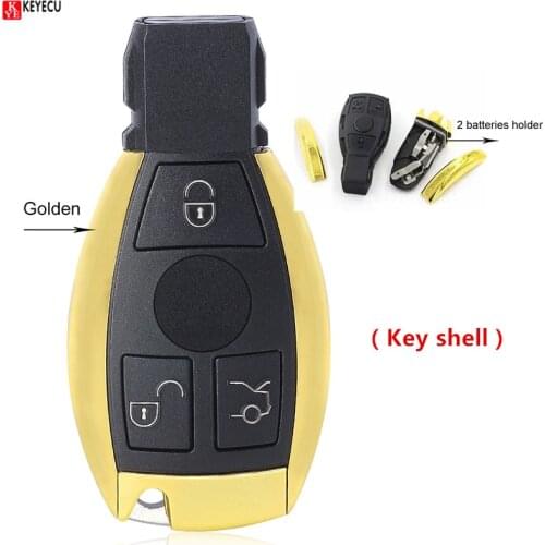KEYECU(Small Button With Light) 2 Battries Holde Golden Waterproof Remote Shell for Mercedes-Benz 2005-2008 Year Small Pcb Board