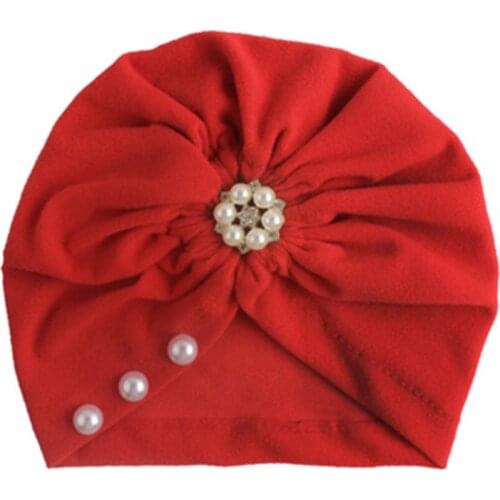 Lovely Pearl Childrens cloth Hat Baby Solid Color Hat Turban Infant Toddler Newborn Baby Cap For 0-2y
