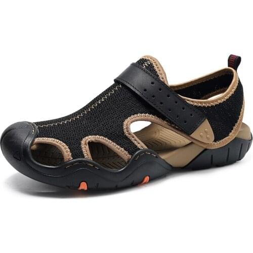 Mens Summer Closed Toe Wading Sandals Hiking Sport Casual Leather Beach Shoes Summer Waterproof Summer New 2021