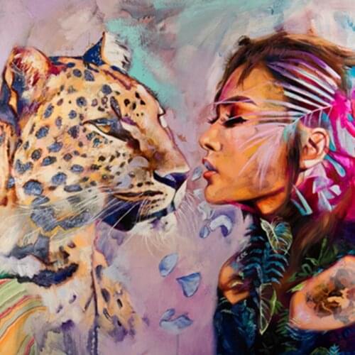 Leopard And Flower Figure DIY Painting By Numbers Hand Painted Oil Painting Adult Child Picture Colouring Home Decor Unique Gift