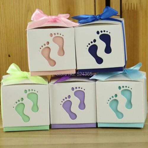 Wholesale 2000pcs baby feet laser-cut candy box baby shower baby birthday party gift box chocolate box party decorations